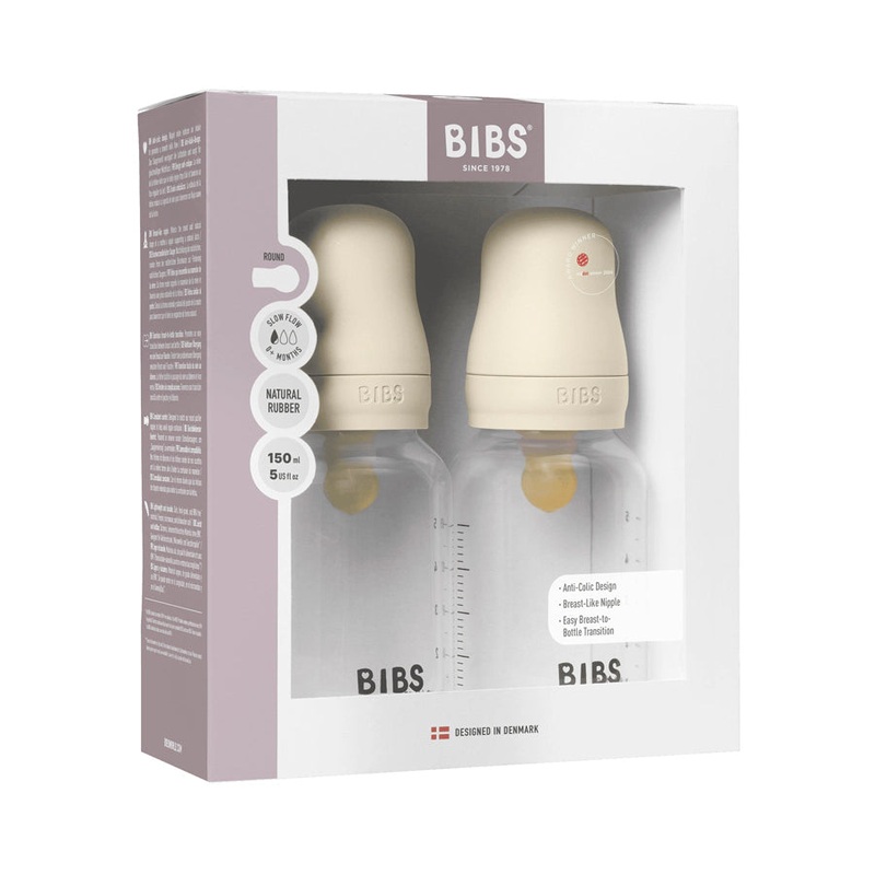 Bibs Baby Bottle Round Latex 2 Pack 150 ml Slow Flow Ivory