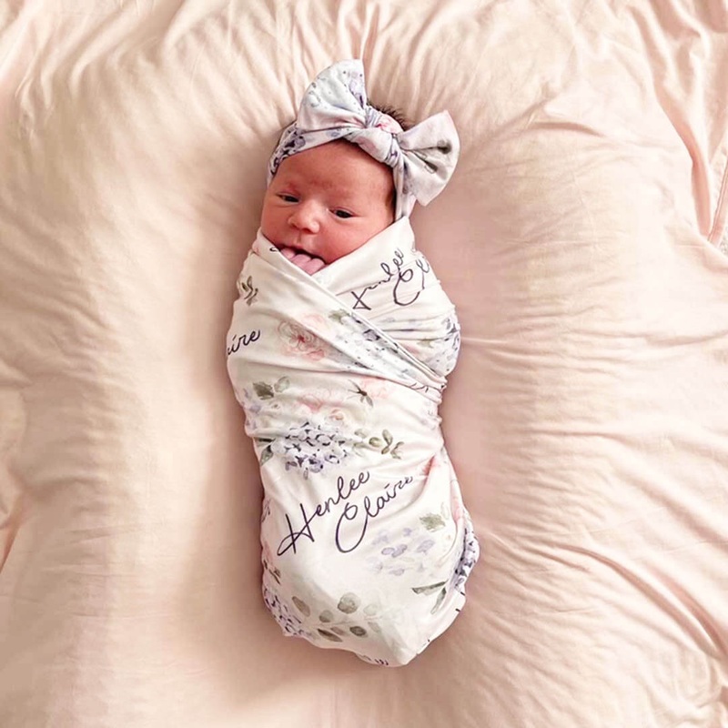 Henlee’s Hydrangea Personalized Baby Name Swaddle