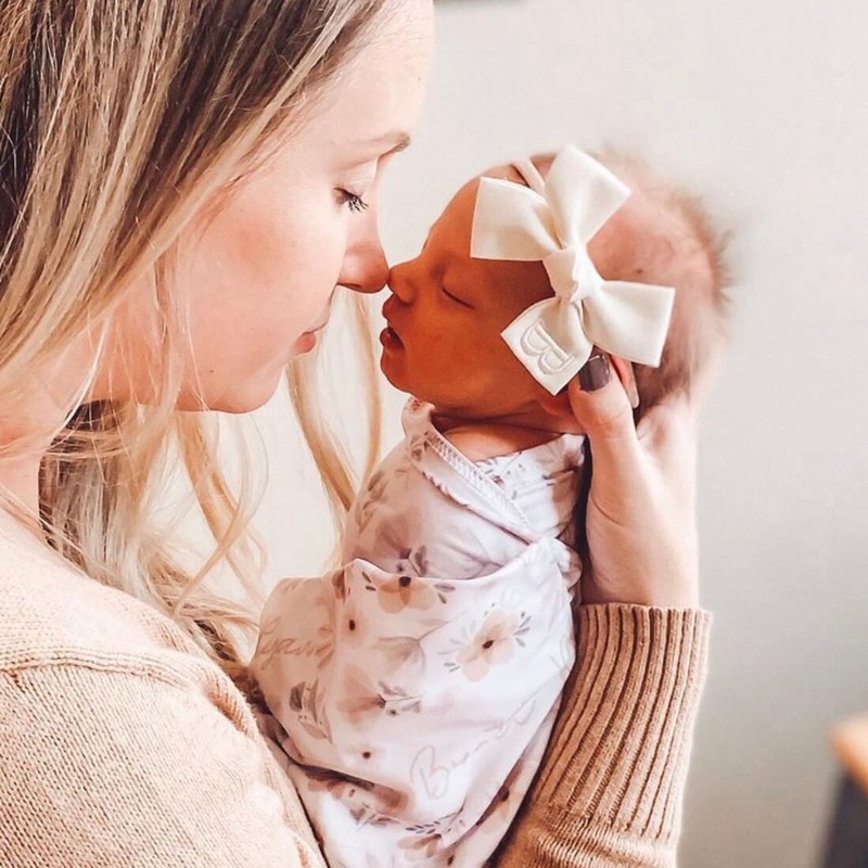 Navie’s Neutral Floral Personalized Baby Name Swaddle