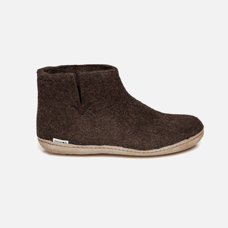 Adults Felted Wool Slipper Boot – Brown