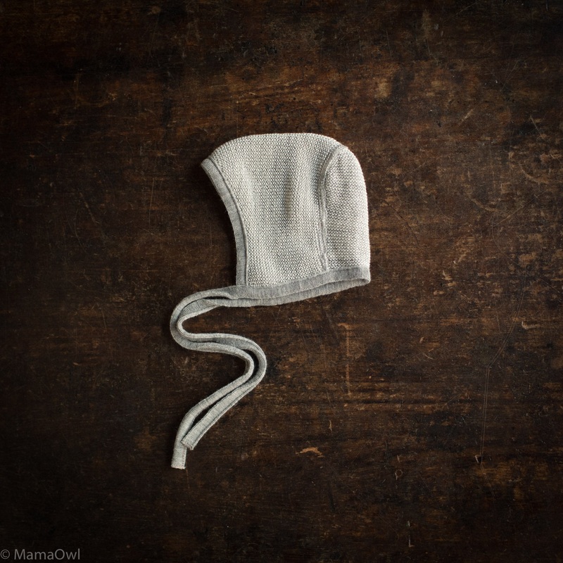 Merino Wool Knitted Bonnet – Grey/Natural