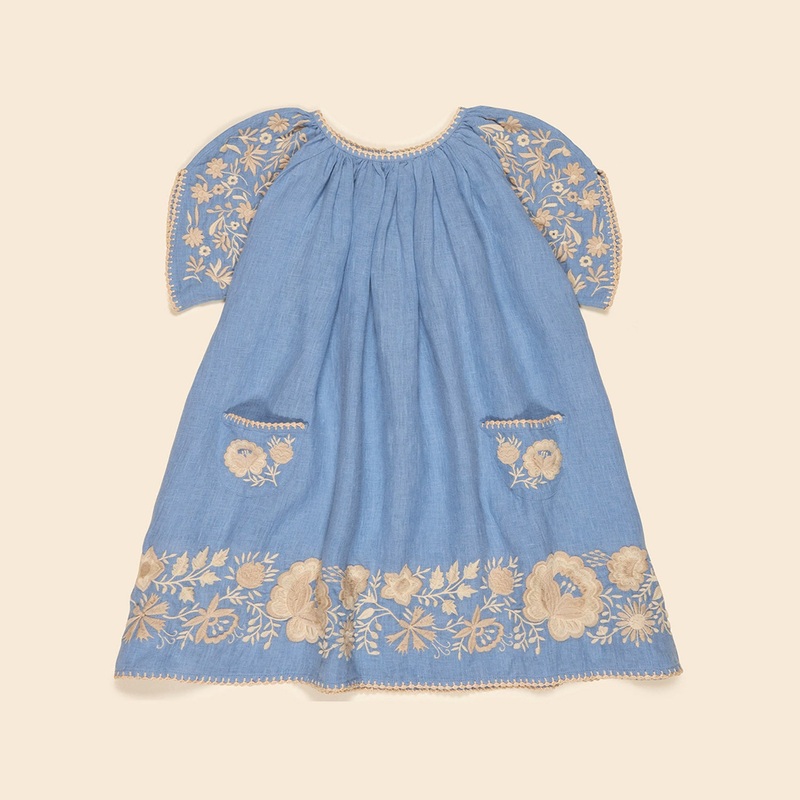 Baby & Kids Linen Fay Dress – Cornflower